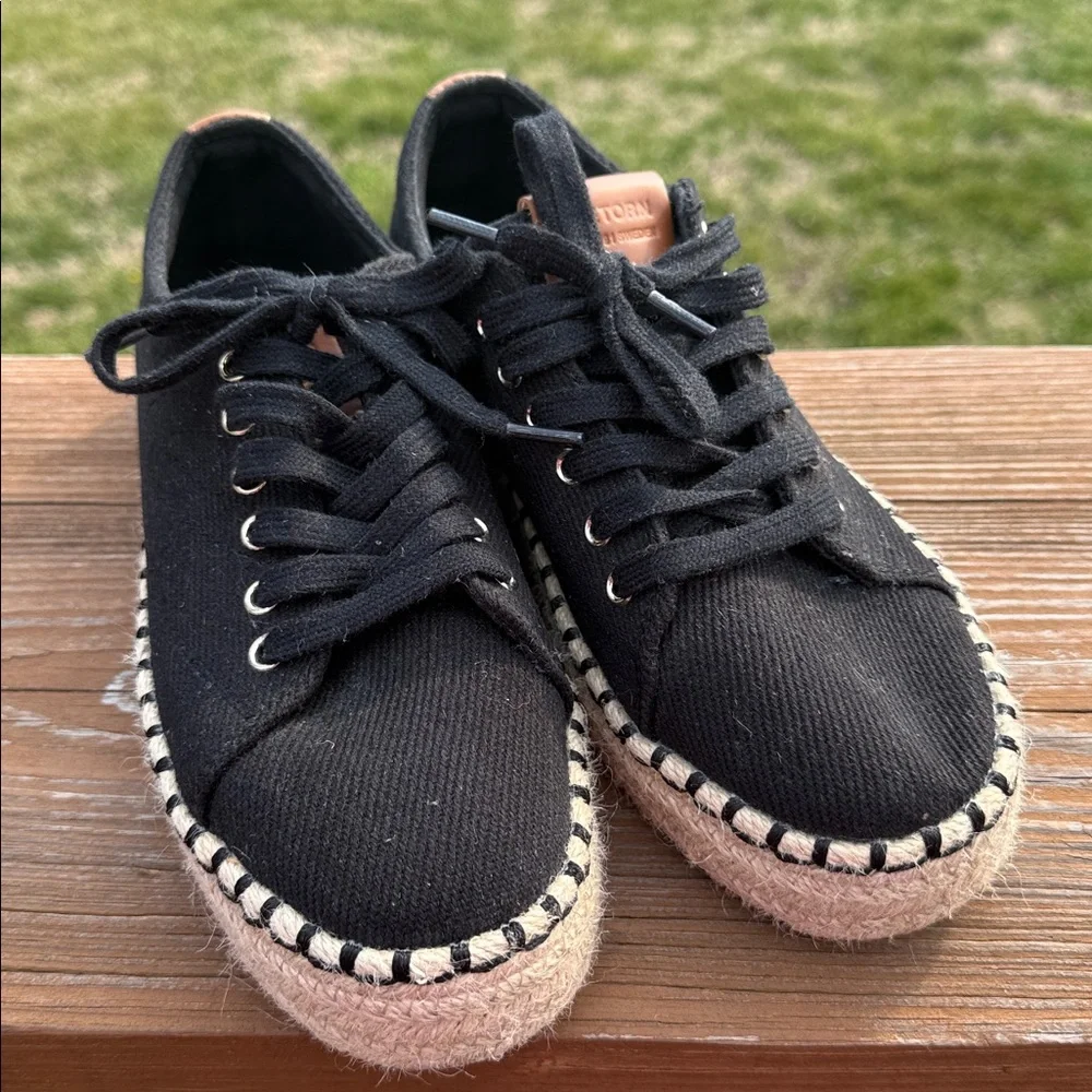 Tretorn Eve Platform Espadrille Lace Up Shoes Black 7.5